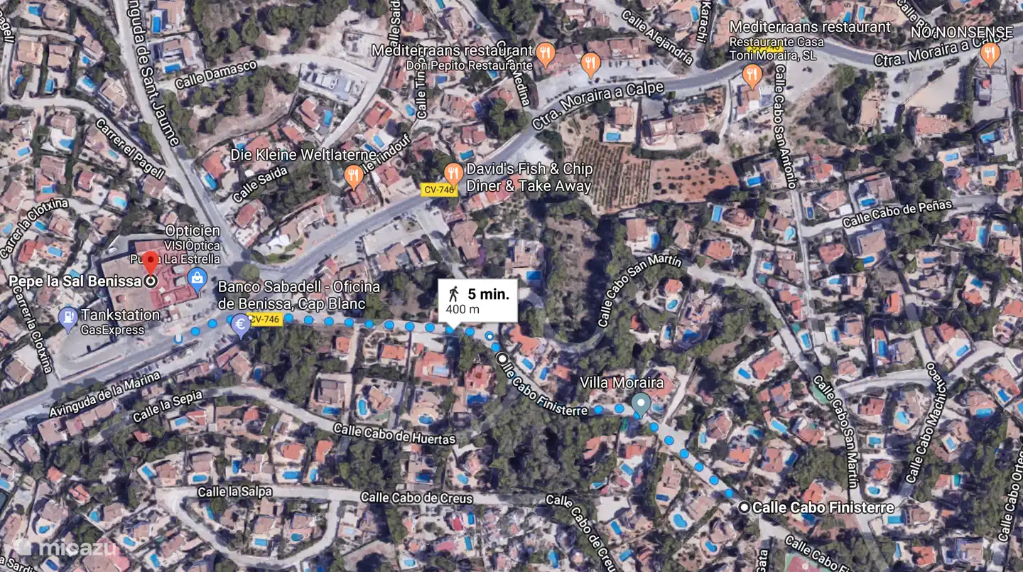 Ruta a pie hasta el supermercado.