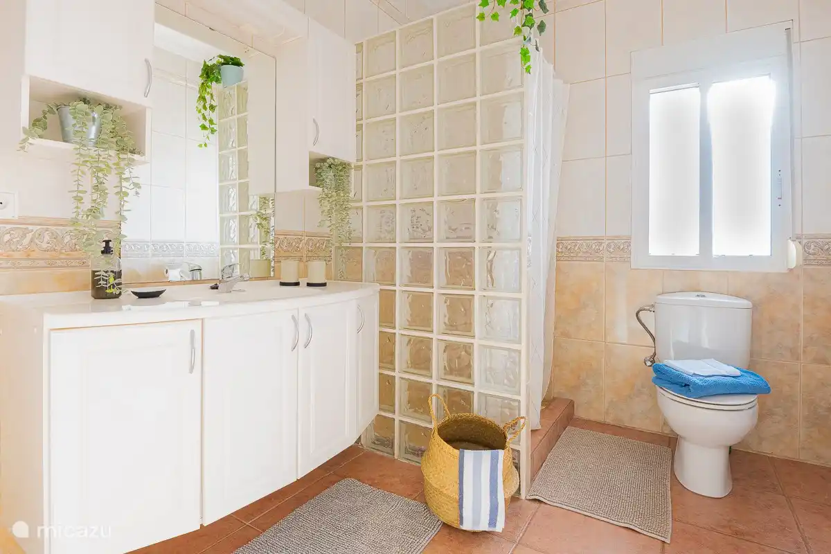 grande salle de bain avec douche à l'italienne et lavabo