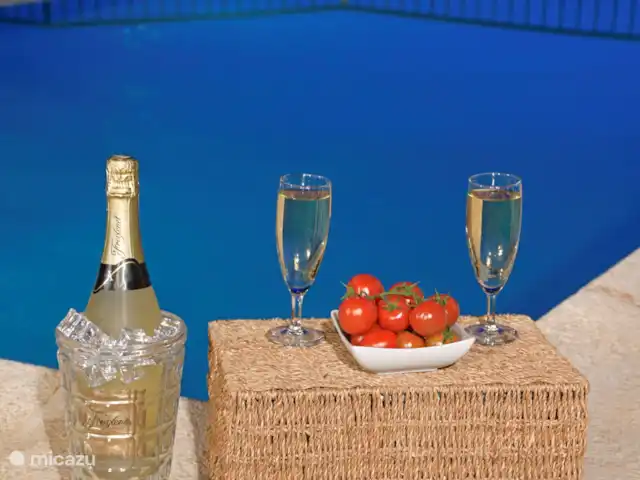 Villa José 2 en España, Costa del Sol, Comares - villa Disfrute de una copa de vino junto a la piscina climatizada, ¡también puede nadar por la noche!