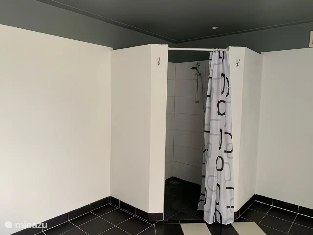 Dies ist die Dusche des geräumigen Badezimmers.