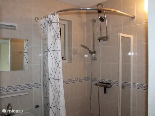 vakantiehuis huren in Nederland, Friesland, Sint Nicolaasga – De Zonnewijzer Badkamer met douche en wastafel beneden