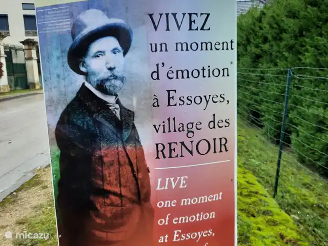 Le Tilleul | France, Côte-d'Or, Bissey-la-Côte - maison de vacances Le village d'Essoyes dans l'Aube est indissociable de l'œuvre de Pierre-Auguste Renoir, qui y passa tous ses étés à partir de 1881. Dans le charmant village, une promenade est aménagée depuis le musée, sa maison, son atelier et le cimetière où il est enterré avec sa famille.