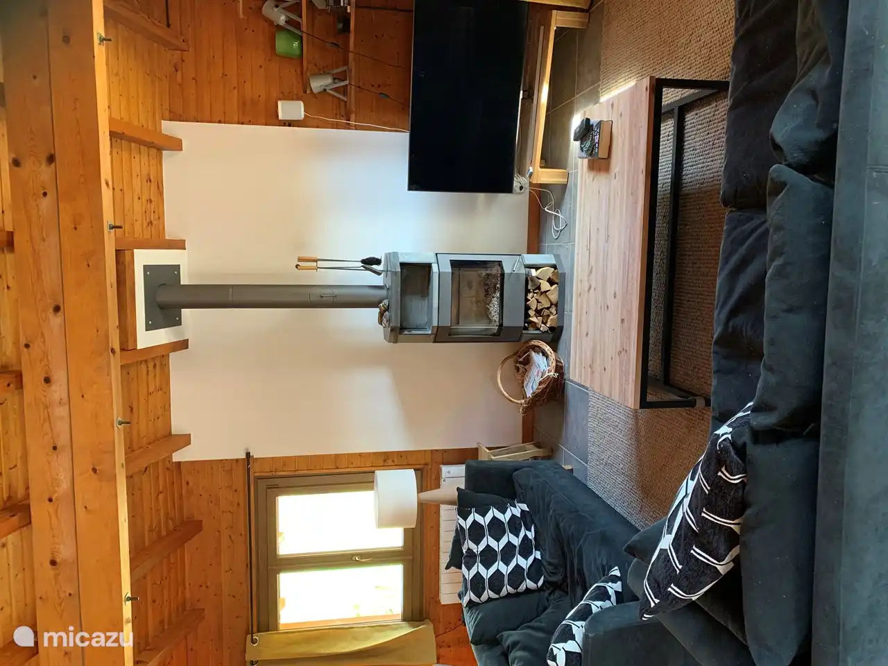 Wood stove heats the entire top floorCooking island