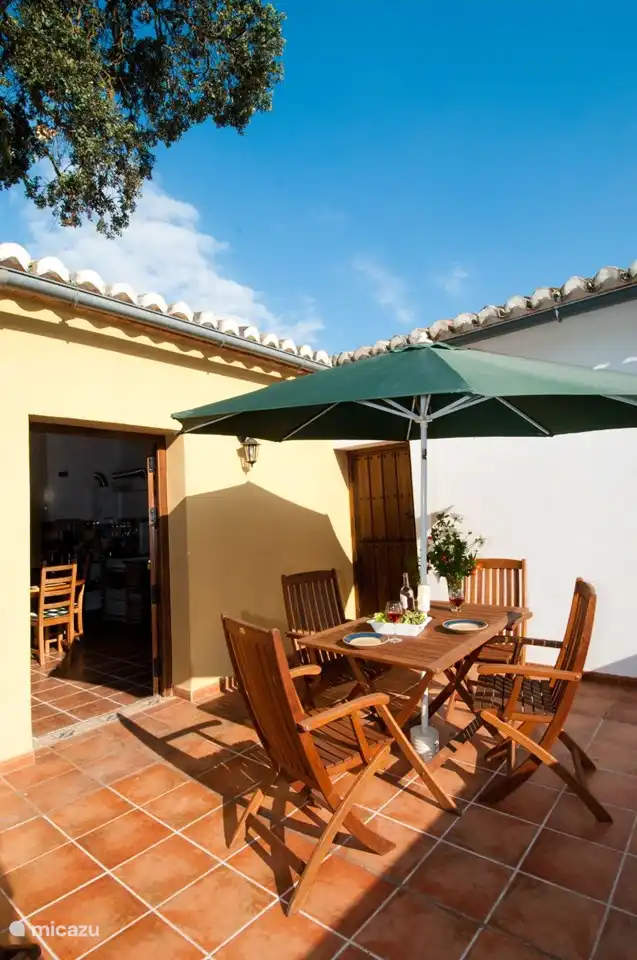 The terrace offers direct access to the living room through the double patio doors