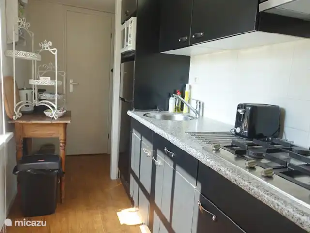 De Berk, Capfun Stoetenslagh en Países Bajos, Overijssel, Rheezerveen - chalet Chalet de Berk para 4 personas, Rheezerveen. Cocina con cocina de gas y microondas, congelador y refrigerador