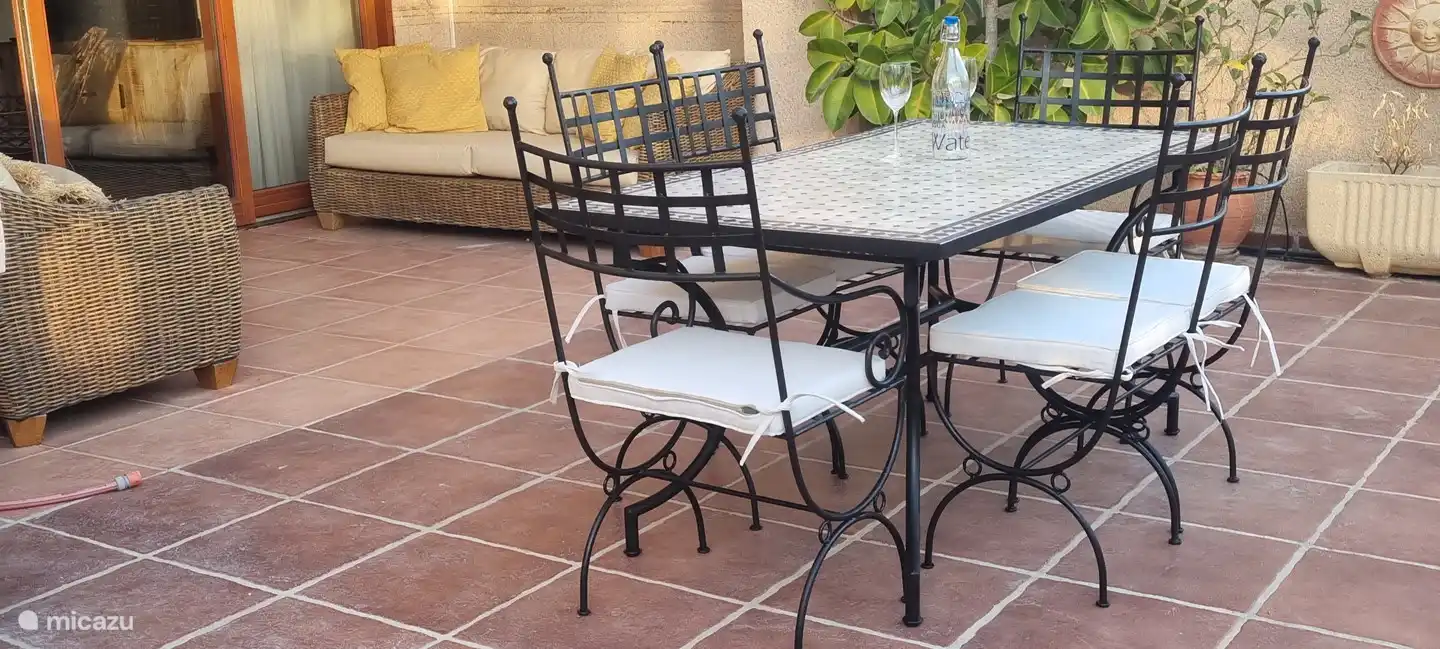 the beautiful garden table, 6 chairs on the lovely terrace