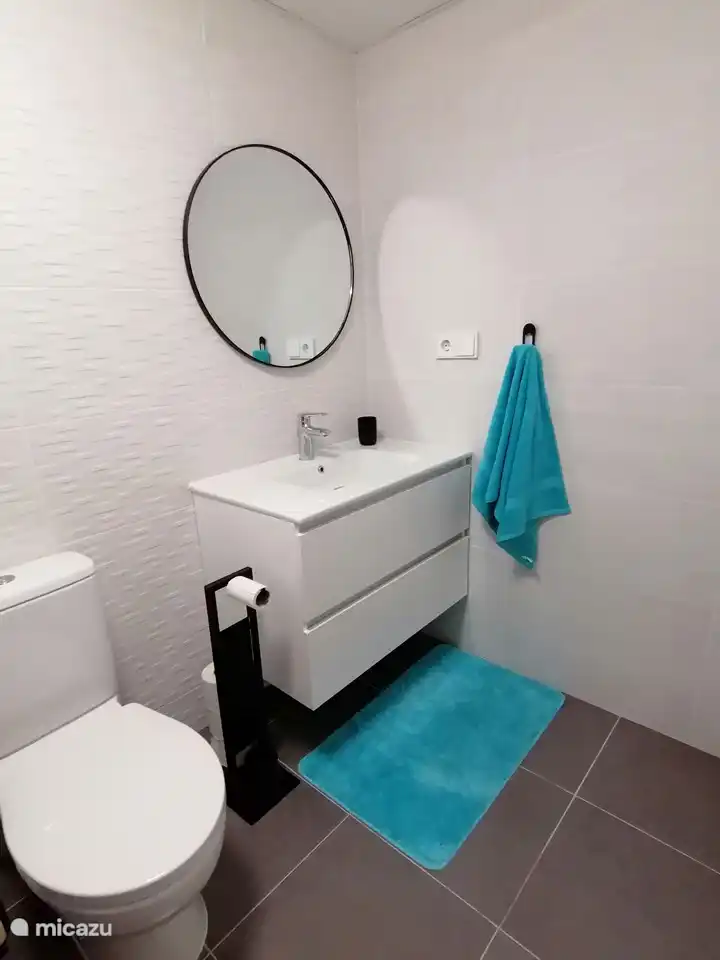 salle de bain 1 avec WC et lavabo avec sèche-cheveux et serviettes