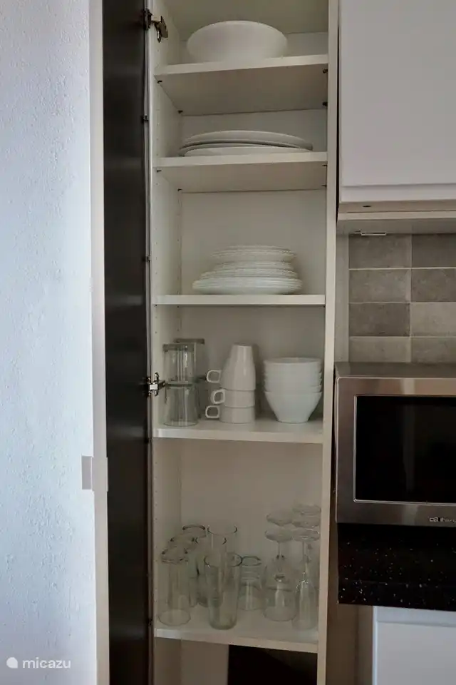 Tout le service dans ce placard à côté du bloc cuisine