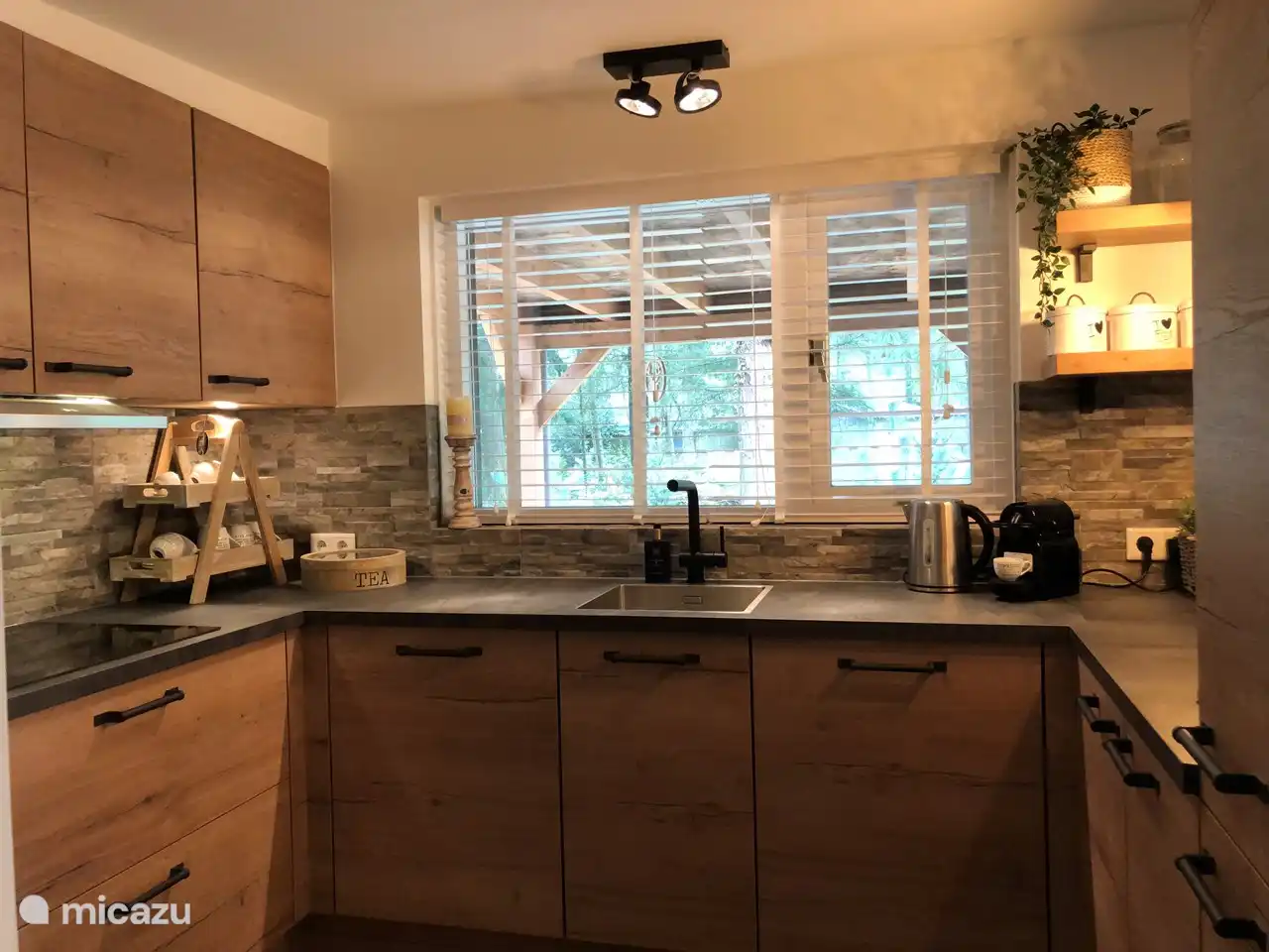 Cuisine en bois attrayante, dans le style du pavillon