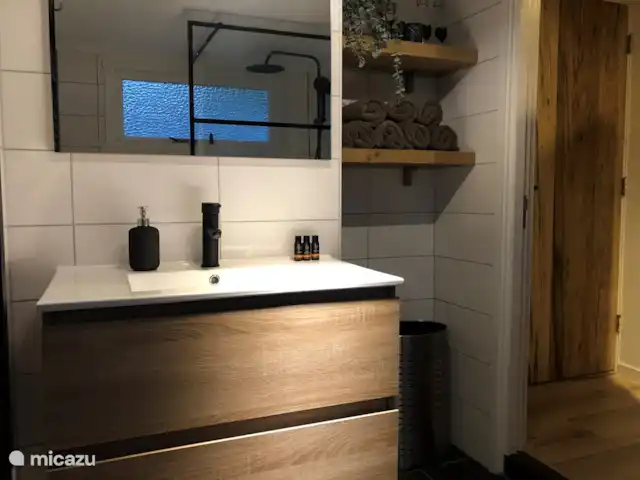 Wildlodge huren in Nederland, Gelderland, Emst (Epe) - vakantiehuis Badkamer met wastafel