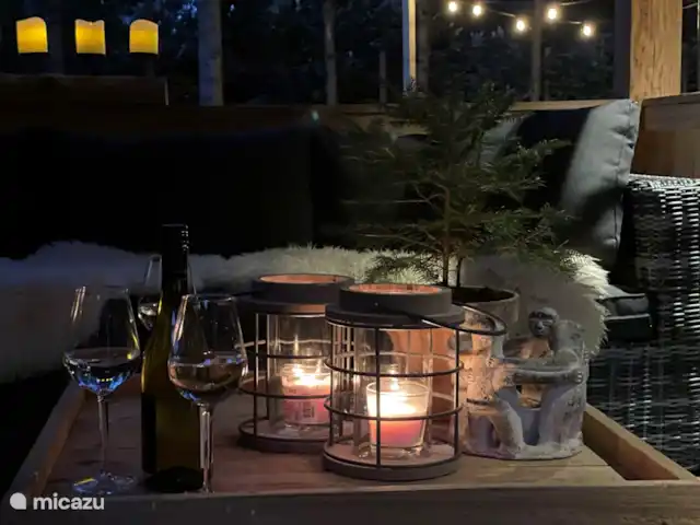Wildlodge huren in Nederland, Gelderland, Emst (Epe) - vakantiehuis Heerlijke zomeravond onder de veranda