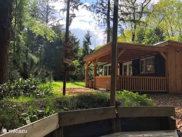 Wildlodge huren in Nederland, Gelderland, Emst (Epe) - vakantiehuis View vanuit de vuurkuil naar de lodge