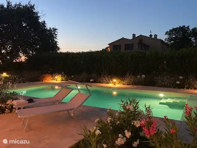 Détendez-vous le soir dans la piscine illuminée
