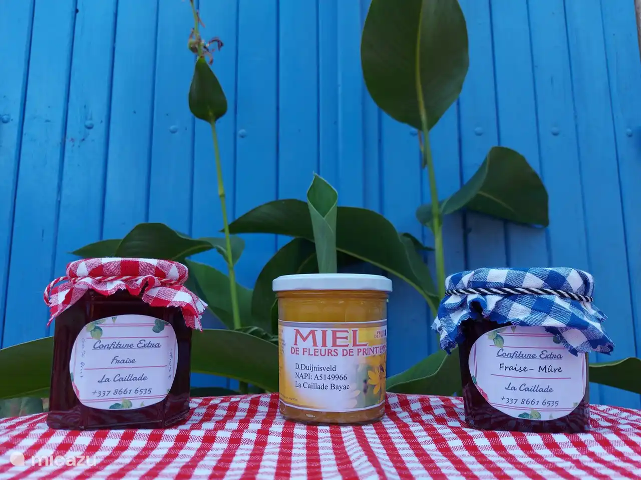 Dégustez notre confiture maison avec les fruits de notre propre jardin et le miel de nos propres abeilles !