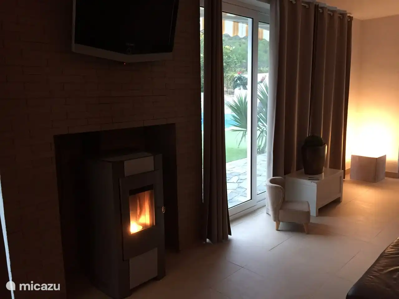 Pallet stove in living room.