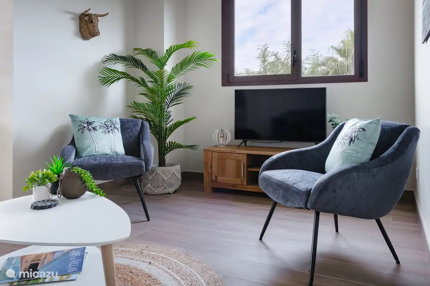 Brightly furnished living room with attractive elements.