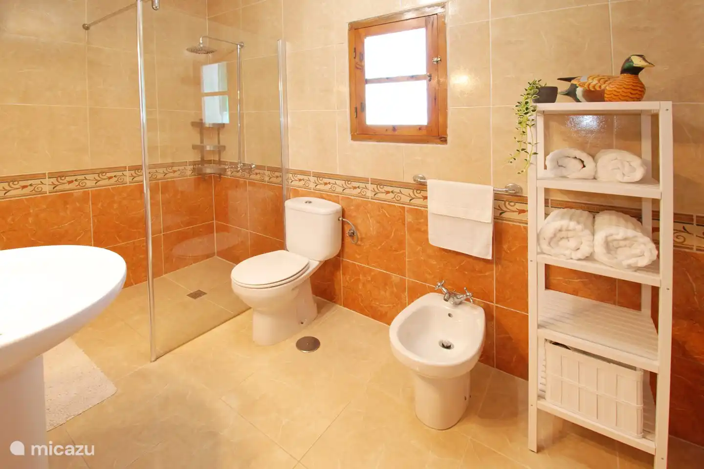 Das Hauptbadezimmer ist geräumig.