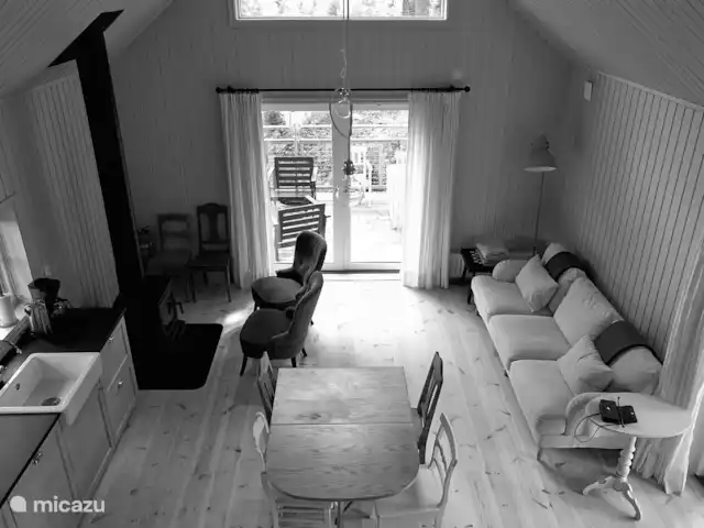 Chalet du lac Agundaborg | Suède, Småland, Ljungby - gîte / cottage Le salon depuis le loft