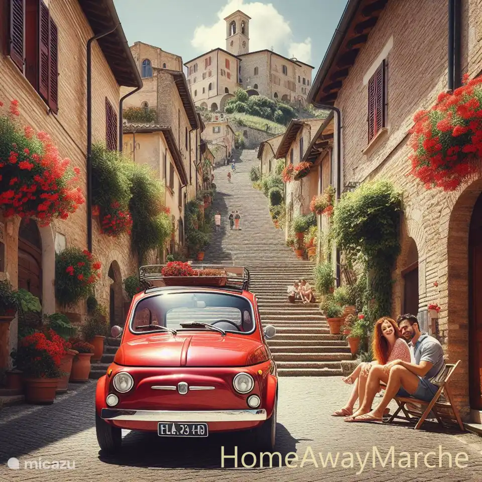 Where do you find this? Rent our Fiat 500 and drive one of our Theme Routes (put by us in Google My Maps), Sea, Sibilini Mountains, Villages, the Wine Route or just your own way. That's Italy at its best. Priceless! Ask about the possibilities and see if he is still available.