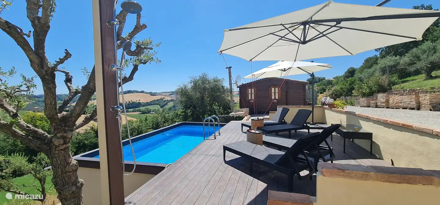 The swimming pool is adjacent to your Veranda. This pool is Private for the Guests of the apartment.