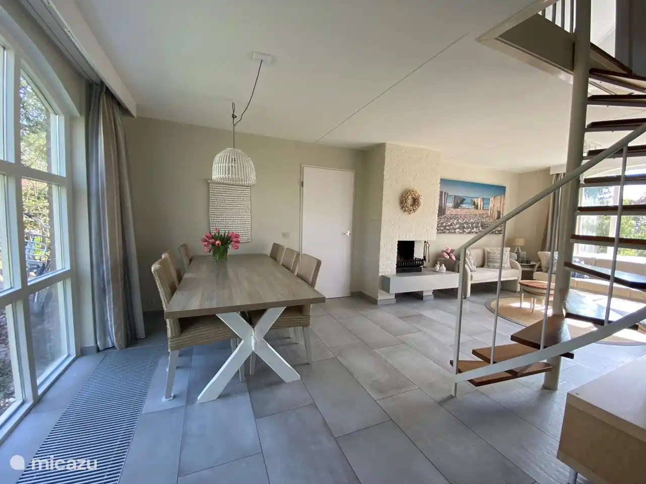 Eating together at the cozy table that seats 6 people.