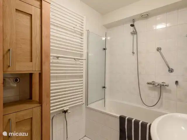 Maison de vacances Clara | Pays-Bas, Gueldre, Lunteren - bungalow La salle de bain fraîche a une baignoire et une douche.