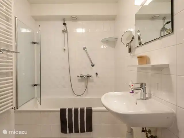 Maison de vacances Clara | Pays-Bas, Gueldre, Lunteren - bungalow La salle de bain fraîche a une baignoire et une douche.