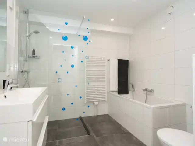 Villa de luxe Texel 8-10 pers Krim 95 | Pays-Bas, Texel, De Cocksdorp - maison de vacances Salle de bain au rez-de-chaussée avec baignoire et douche à l'italienne