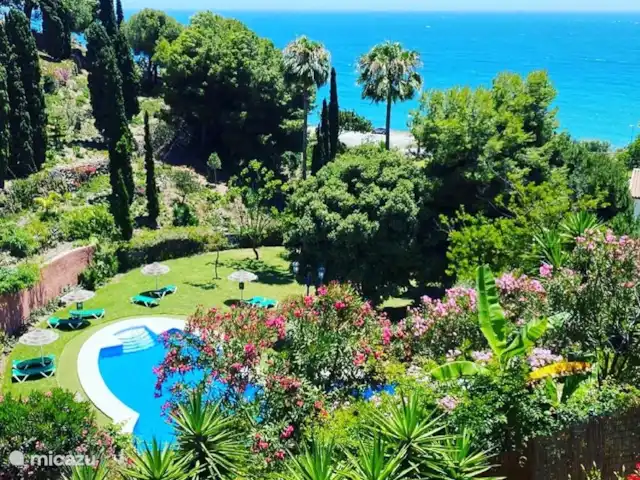 Location de Vacances Espagne, Costa del Sol, Nerja, maison de vacances - Maison Joya Nerja Vous pouvez trouver la piscine au milieu de Ladera del Mar avec vue sur la mer.