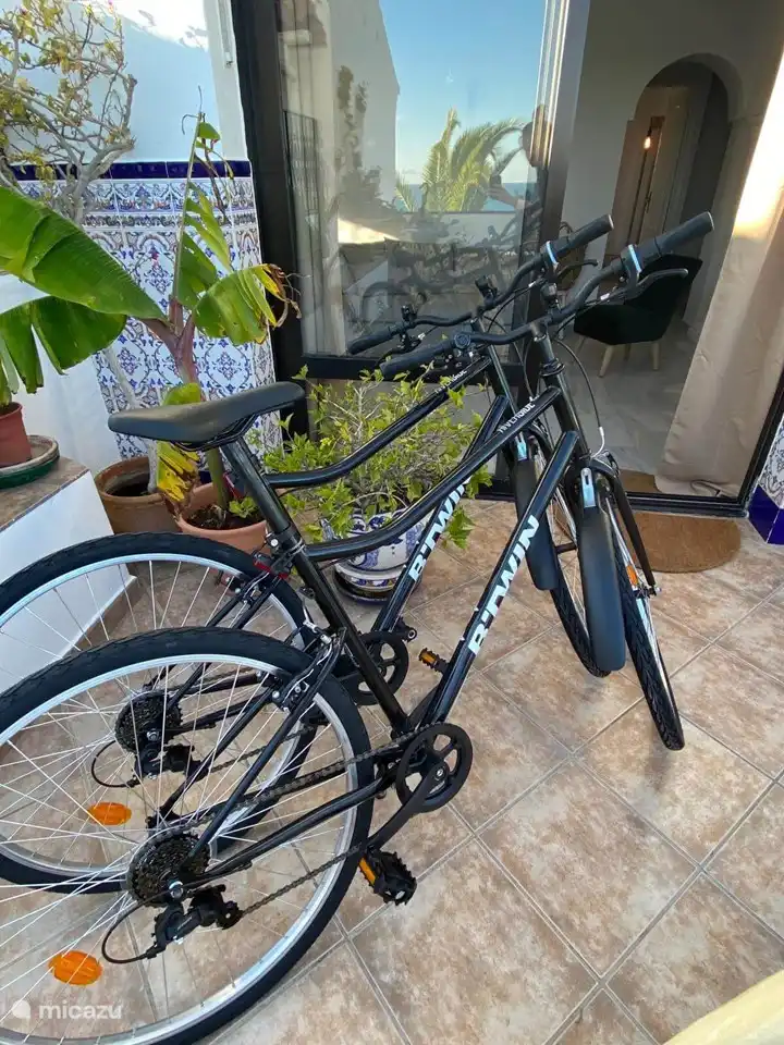 Take the two bikes for a ride. We have bicycle helmets and baskets in the house inside. Please lock well.