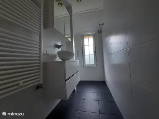 Aaltjes Hoeve | Pays-Bas, Gueldre, Ermelo - maison de vacances La salle de bain a un lavabo et une douche. Toute la maison a le chauffage au sol. De plus, la salle de bain dispose également d'un radiateur pour sécher rapidement les serviettes. Les serviettes et les draps sont inclus dans le loyer.