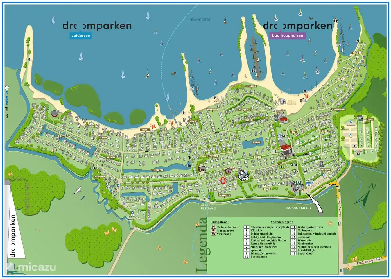 Plan du parc. Le chalet entouré en rouge est notre chalet.
