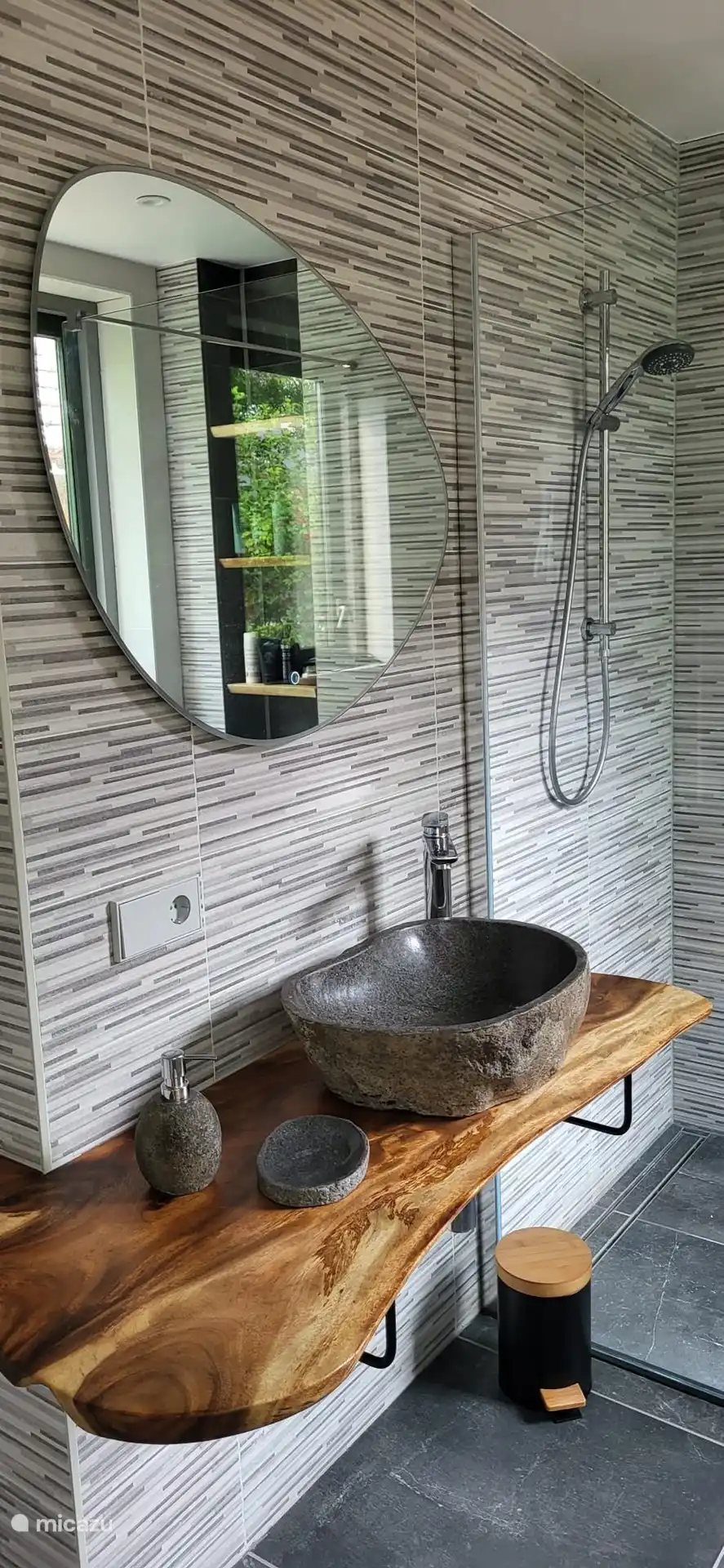 our new attractive bathroom..., with underfloor heating and fantastic rain shower