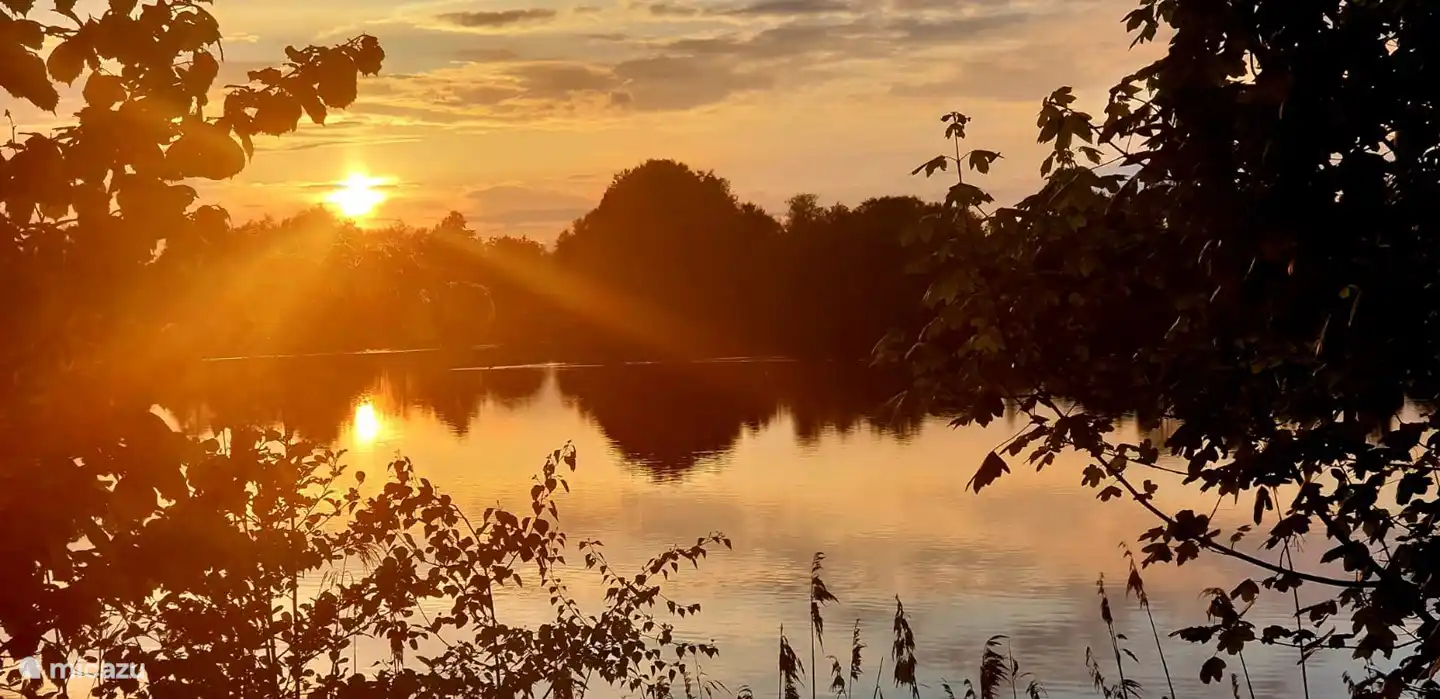 Die untergehende Sonne bei einem Spaziergang um den See