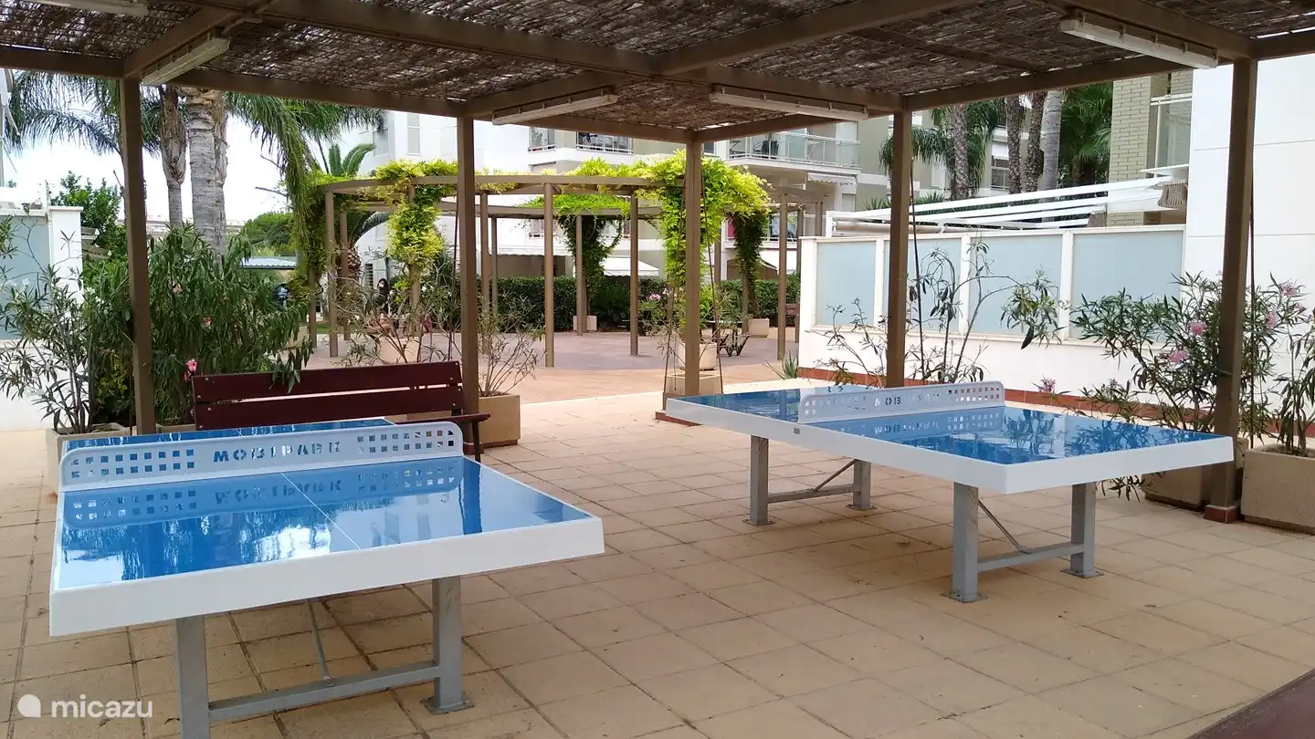 Spelletje tafeltennis uit de zon :)