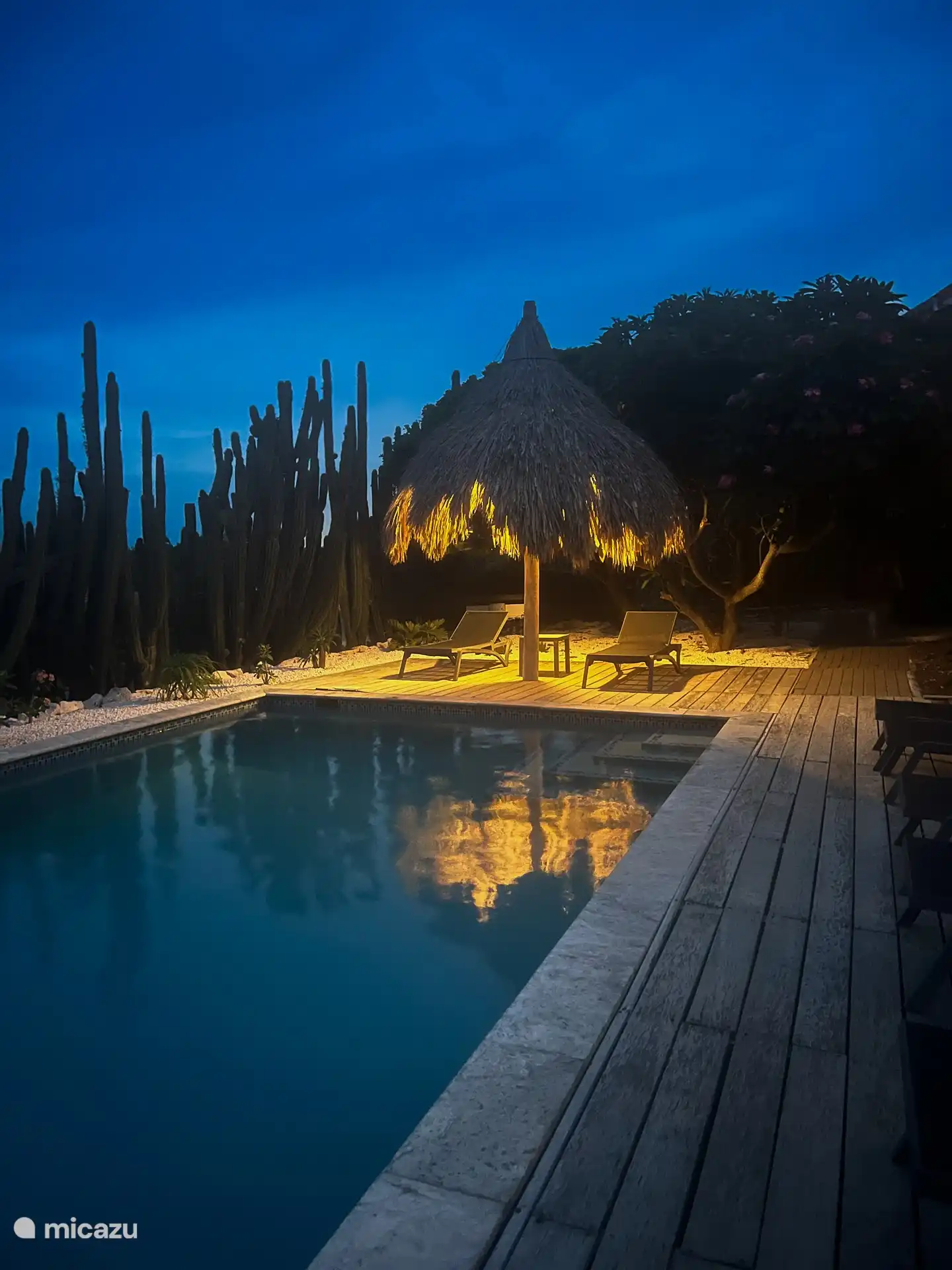 Piscina por la noche.
