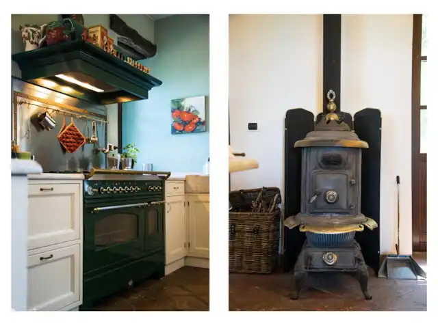 Casa Dolce Vista | Italie, Piémont, Monastero Bormida - maison de vacances Le poêle à bois dans la cuisine pour un chauffage d'appoint en début et en fin de saison.