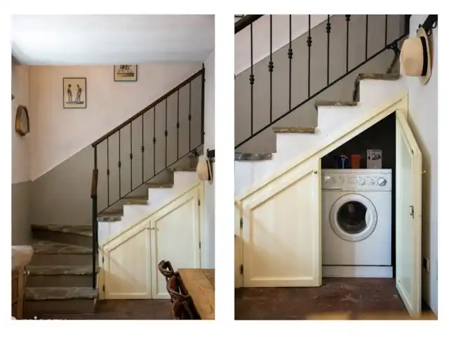 Casa Dolce Vista | Italie, Piémont, Monastero Bormida - maison de vacances Machine à laver sous l'escalier.