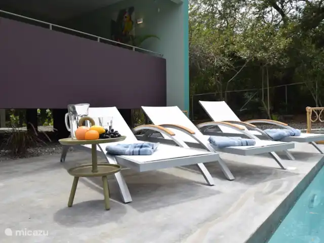 Villa Topaz piscine privée Ecoresort | Curaçao, Curaçao-Centre, Boca St. Michiel - villa transats au bord de la piscine.