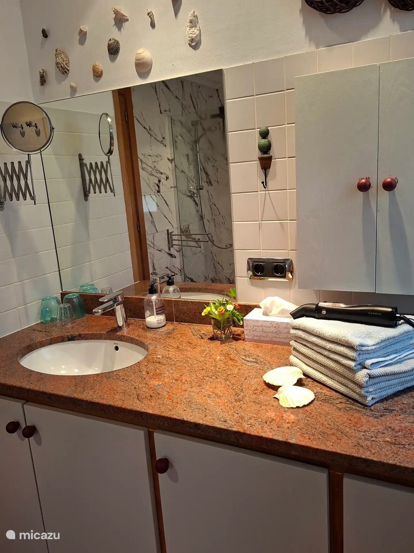 Spacious bathroom furniture.