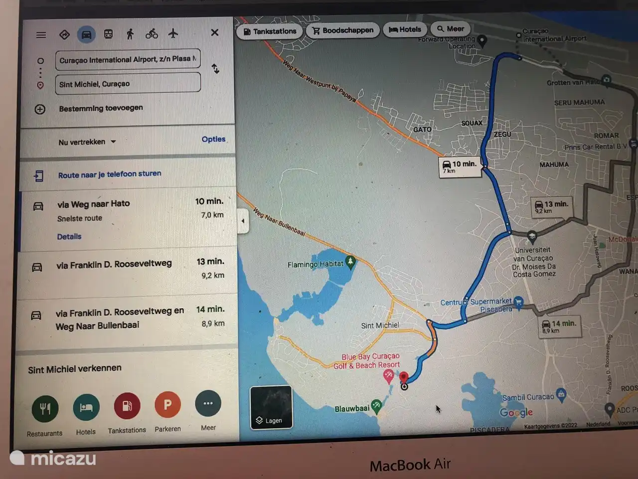 Wegbeschreibung vom Flughafen Hato nach Blue Bay in 12 Minuten