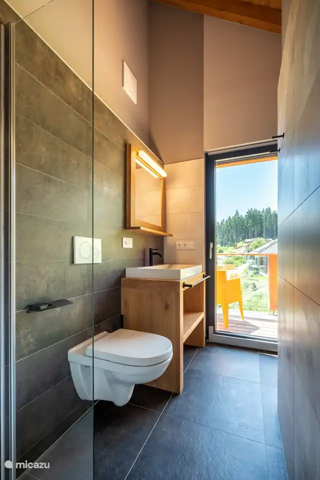 Salle de bain dans chambre double avec douche, WC et lavabo