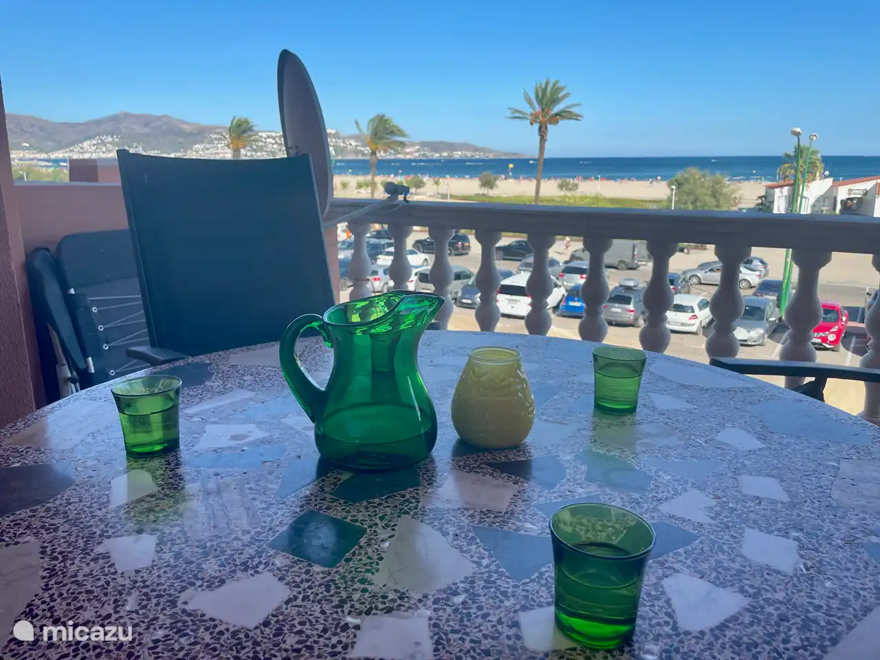 Blick auf den Strand von der Terrasse