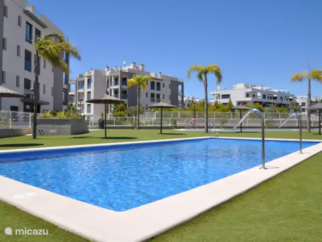 Location de Vacances Espagne, Costa Blanca, Villamartin, penthouse - Palmera Penthouse, Valentino Golf I Jets d’eau dans la piscine.