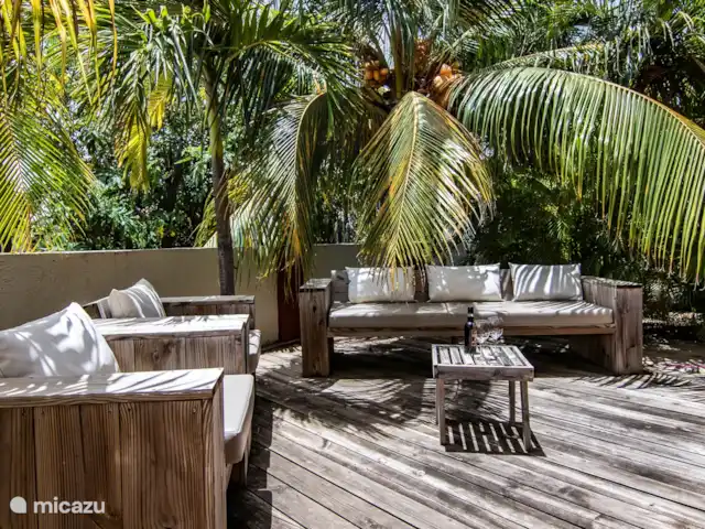 Chicos Seru Hulanda Resort en Curazao, Curazao Centro, Abrahamsz - apartamento Relájese bajo las palmeras con una bebida.