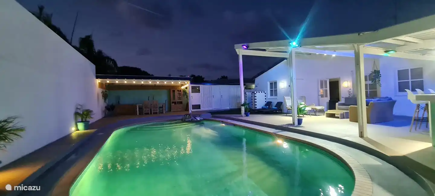 Cozy Backyard with a large pool, bar, grill and patio.