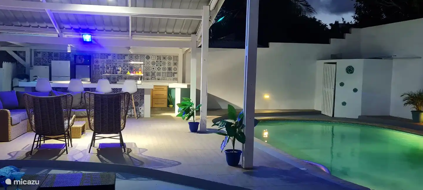 Cozy Backyard with a large pool, bar, grill and patio.