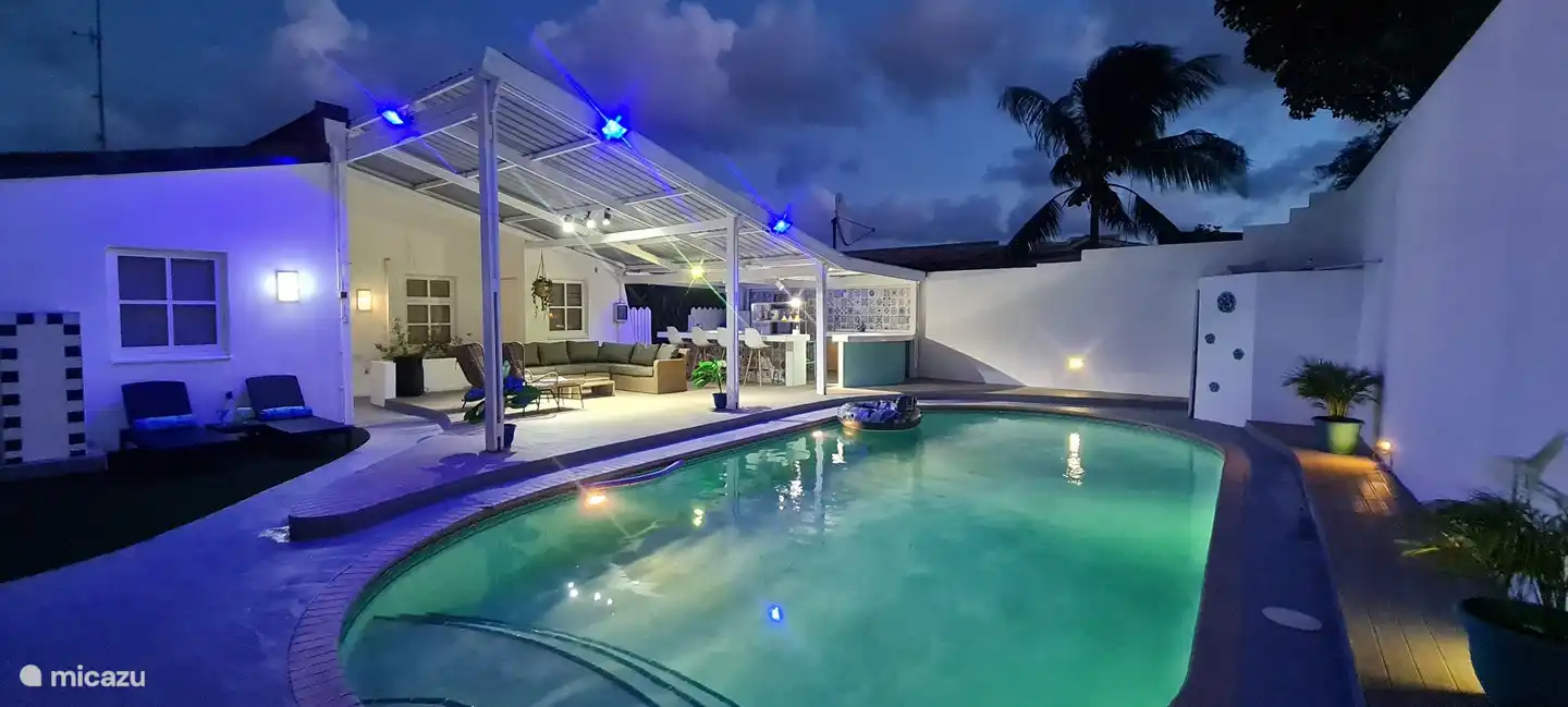 Cozy Backyard with a large pool, bar, grill and patio.