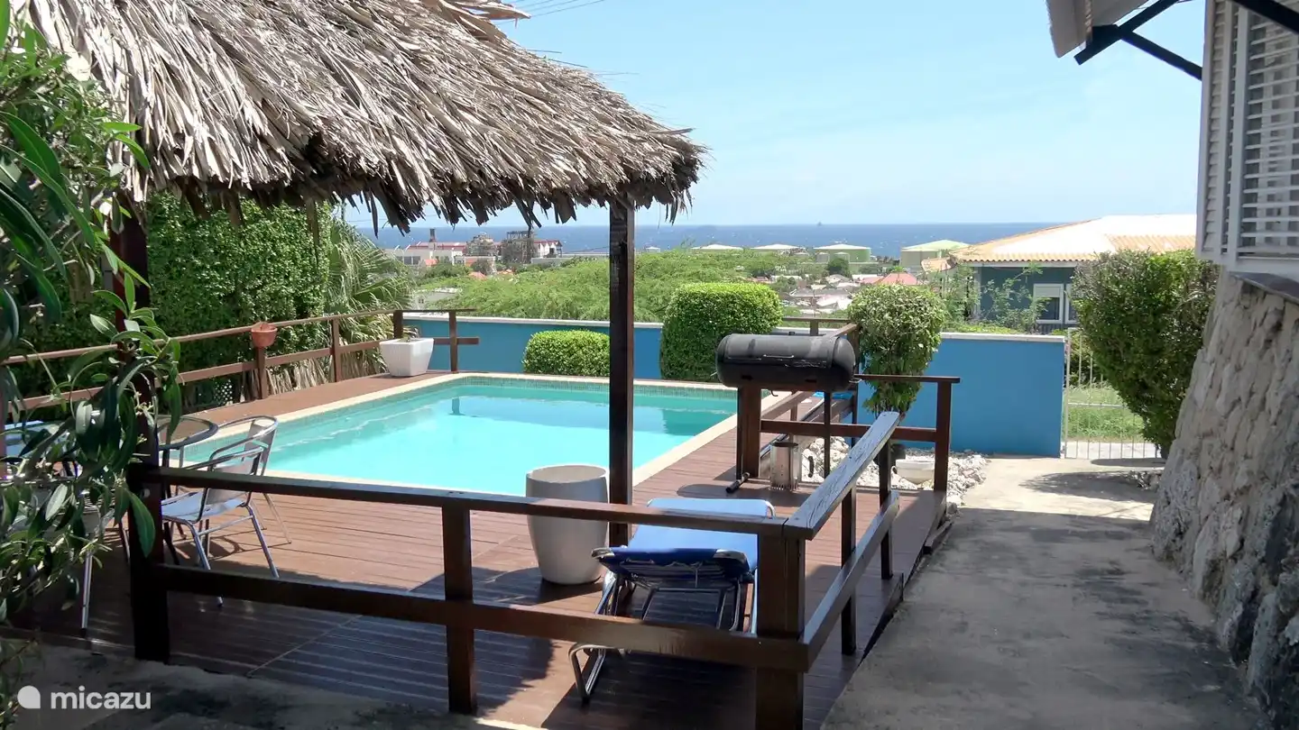La piscine privée de la Villa Dushi Bida.
Détendez-vous au bord de la piscine rafraîchissante, profitez de la vue depuis la terrasse couverte Palapa !