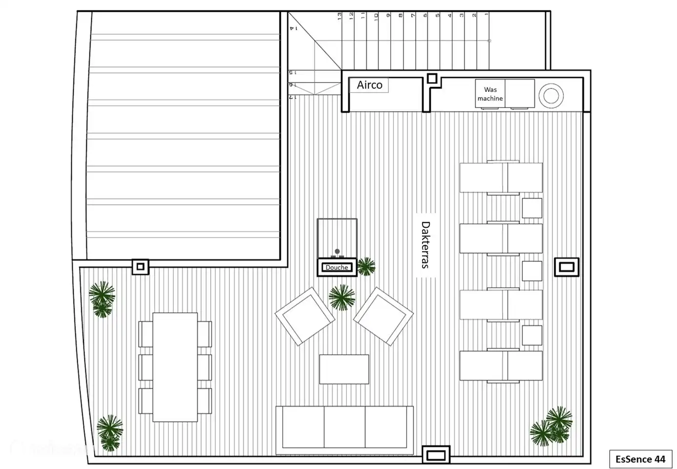 Plan d'étage terrasse sur le toit